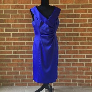 Cobalt blue cocktail dress with shawl collar